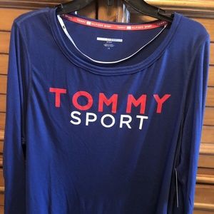TOMMY HILFIGER SPORT WOMENS 1X TOP GRAPHIC BLUE LS